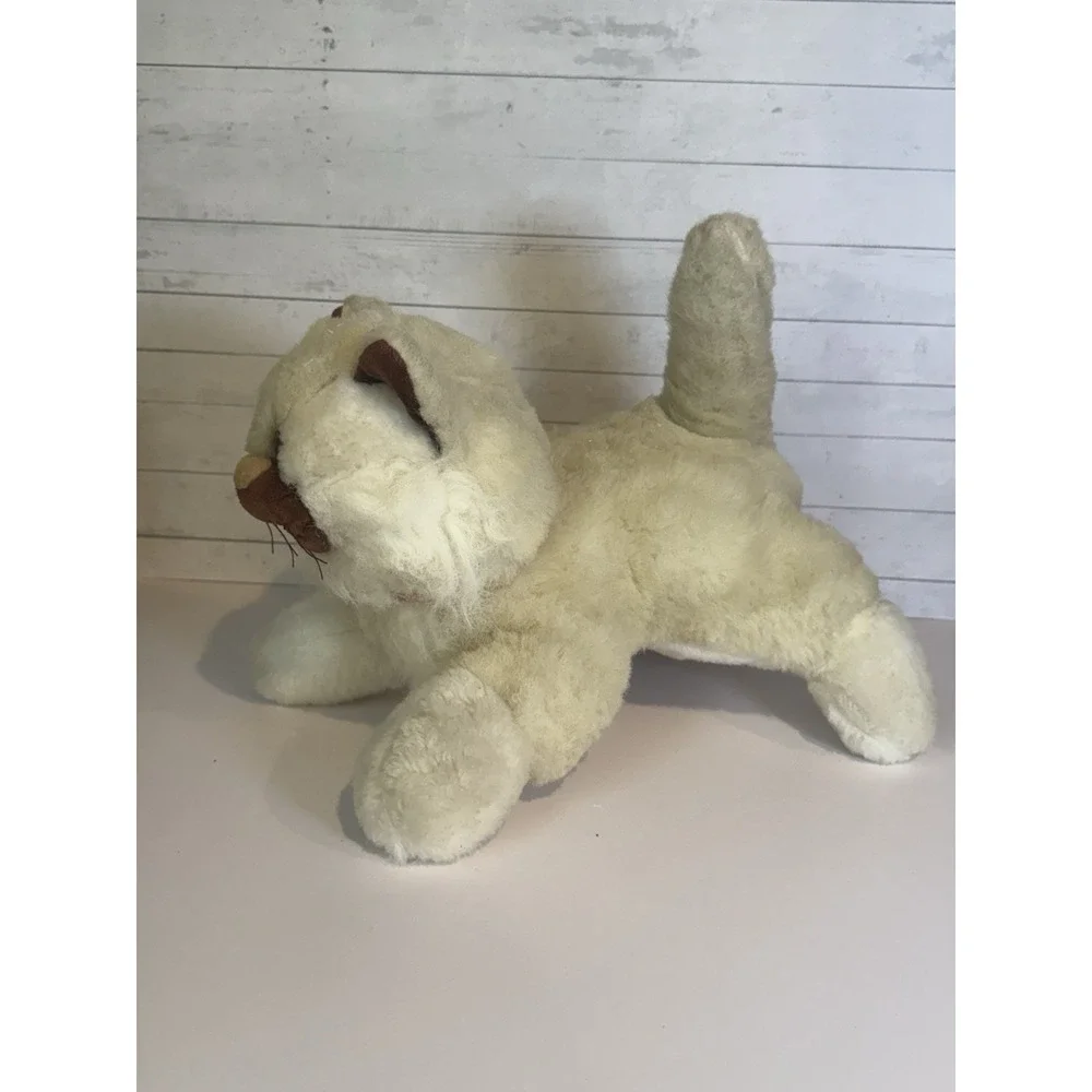 Vintage Tonka Pound Purries White Persian Cat Plush Stuffed Animal Pink Ribbon